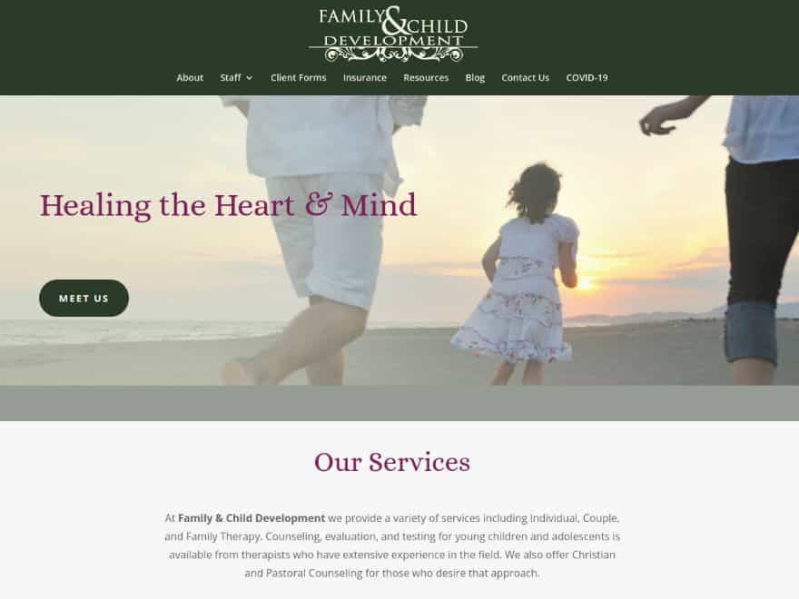 screenshot of familyandchilddevelopment.com home page