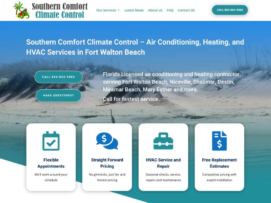 southerncomfortclimatecontrol.com website screenprint