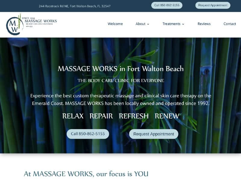 massageworksfwb.com website screenshot